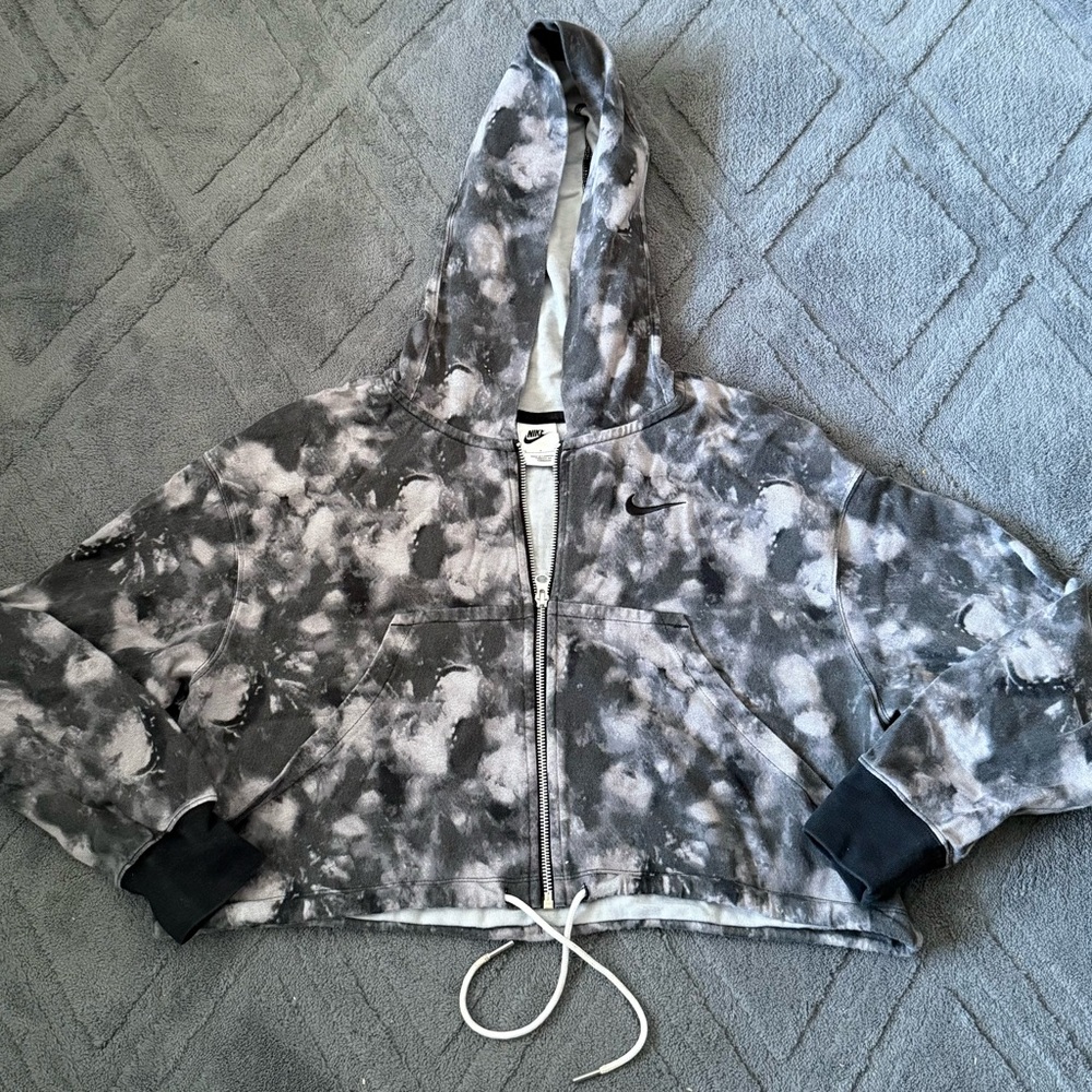 Nike Gray & White Tie-Dye Zip Hoodie with Swoosh